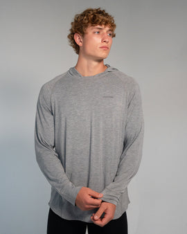 Unisex Long Sleeve Lightweight Hoodie - Heather Grey