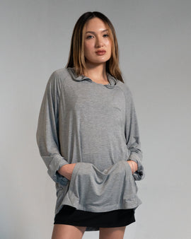 Unisex Long Sleeve Lightweight Hoodie - Heather Grey