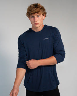 Unisex Long Sleeve Lightweight Hoodie - Deep Navy