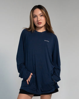 Unisex Long Sleeve Lightweight Hoodie - Deep Navy